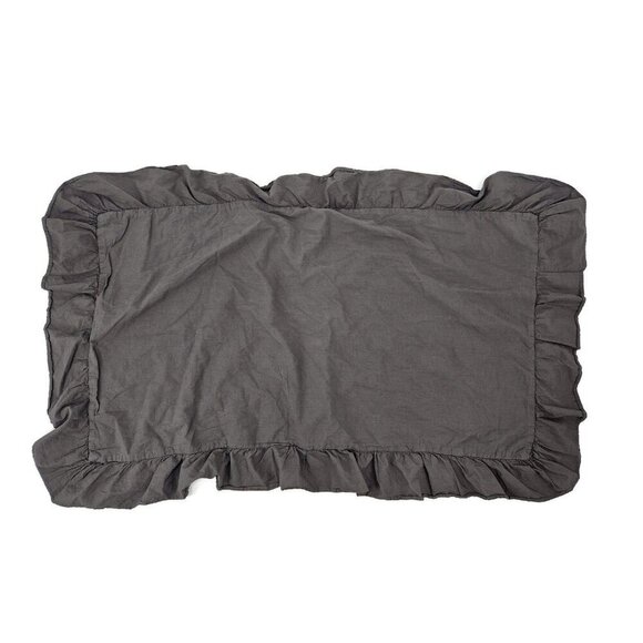NWOT Pom Pom at Home King Pillow Shams Charcoal Cotton Ruffle Set of 2 - Picture 2 of 7